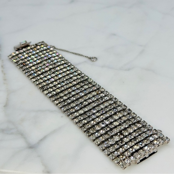 Vintage 1950s Rhinestone Bracelet 1/20 12KT GP Wide Panel Glam Estate Costume - Picture 13 of 13